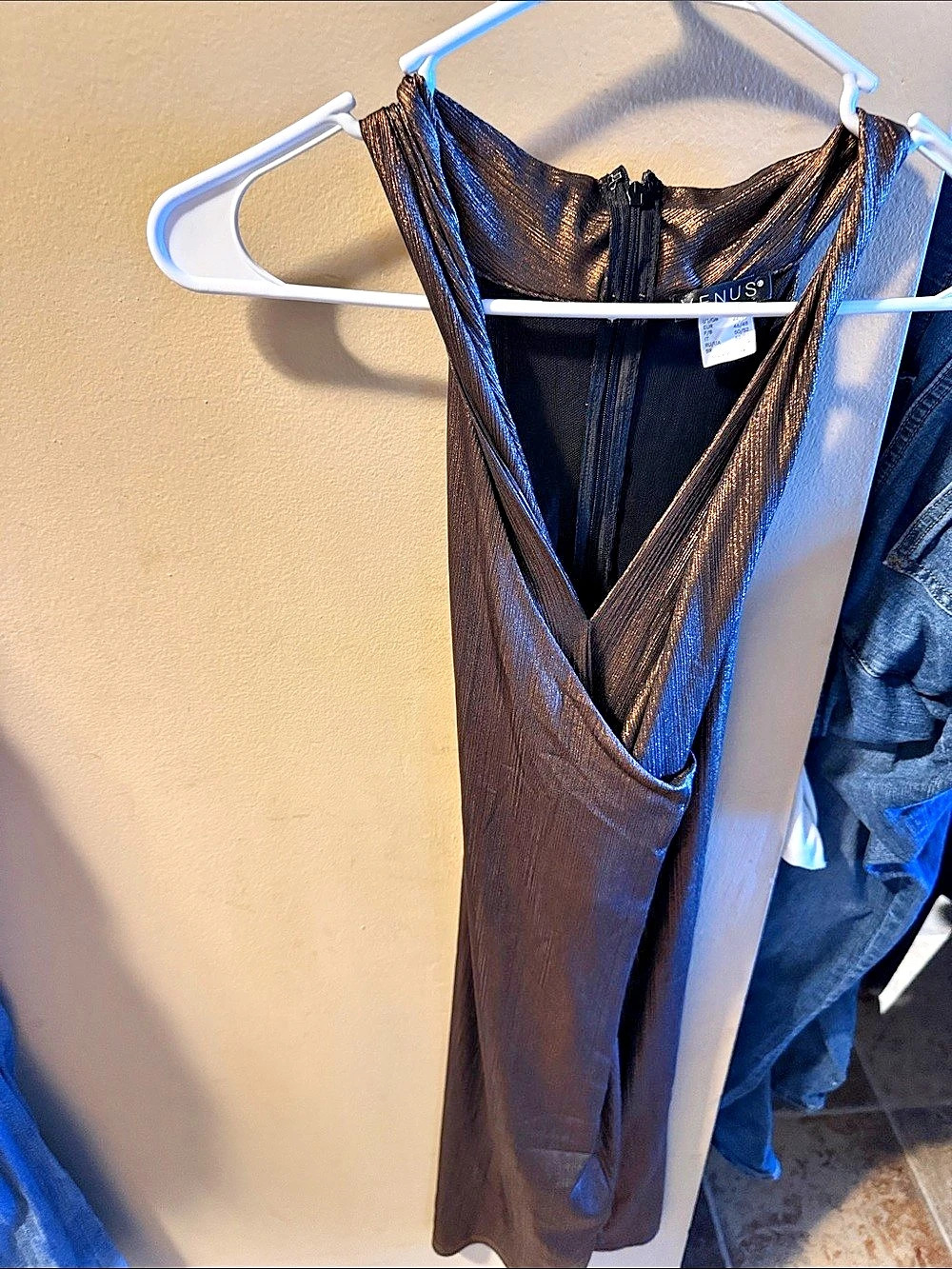 VENUS Metallic Pleated Maxi Dress Size XL Like New